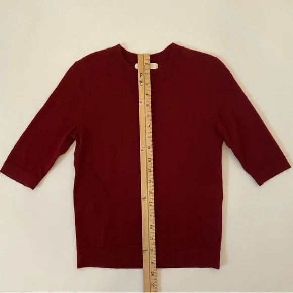 CO Short Sleeve Cashmere Sweater in Red Bordeaux XS Quiet Luxury Minimalist $595 - Picture 9 of 13